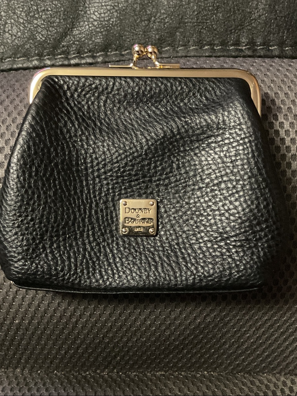 Dooney & Bourke Black Pebbled Leather Kiss-Lock Coin Pouch with Gold Hardware
